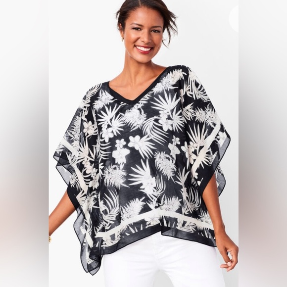 Talbots Black and White Botanical Top - Picture 1 of 4
